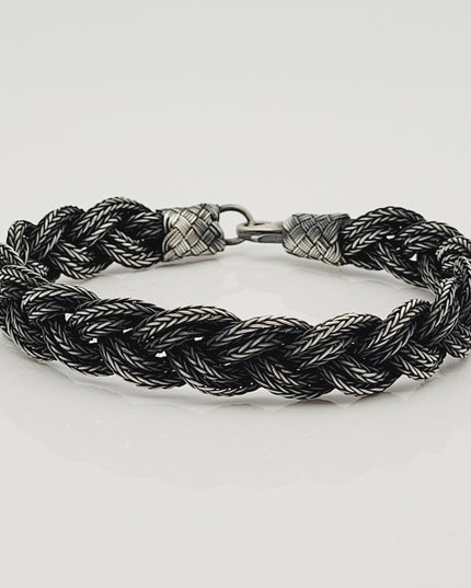 Unisex Geflochtenes Armband 925er Silber Fuchs Schwarz