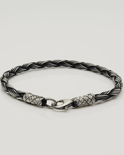 Unisex Geflochtenes Armband 925er Silber Regen Schwarz