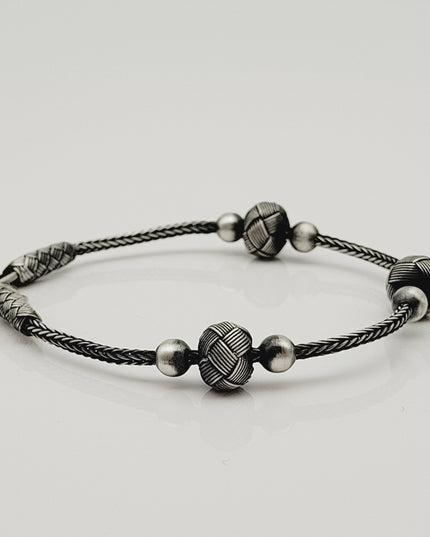 Perlen Unisex  Geflochtenes Armband 925er Silber Schwarz