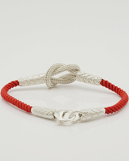 Unisex  Geflochtenes Armband 925er Silber Sailor Schnur Weiß Rot