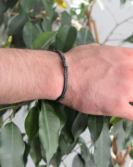 Unisex Geflochtenes Armband 925er Silber Royal Schwarz