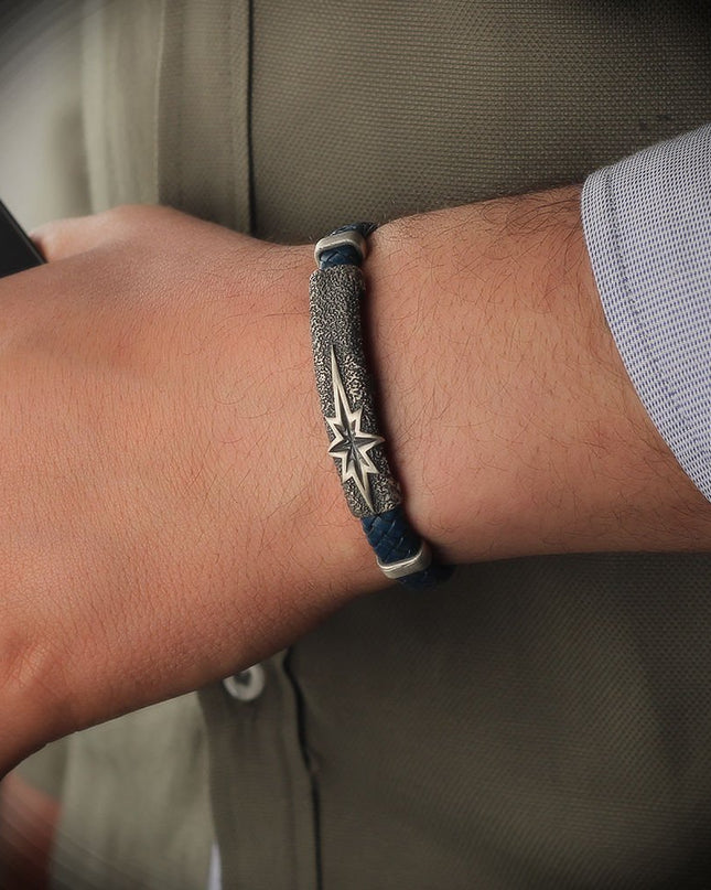 Polarstern Leder Silber Armband