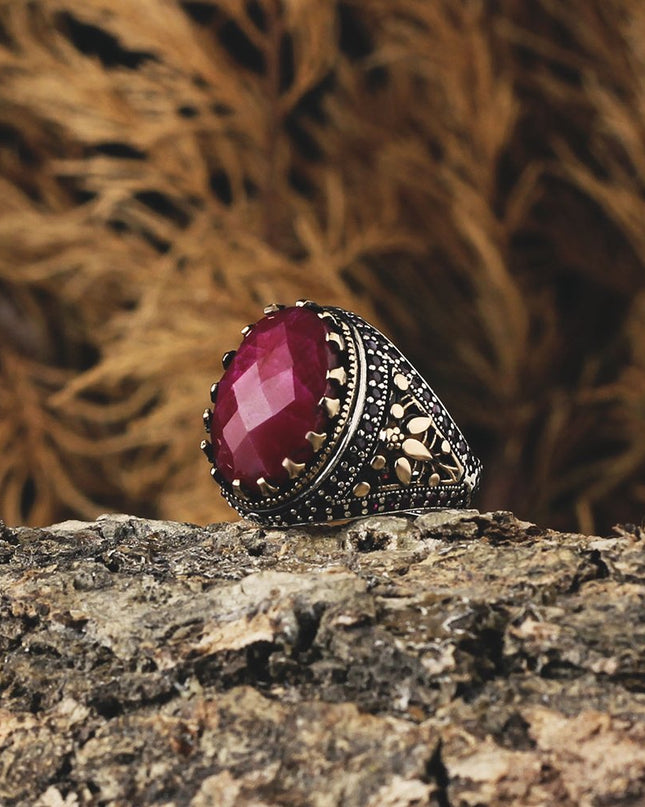 925 Silber Ring Rubinstein