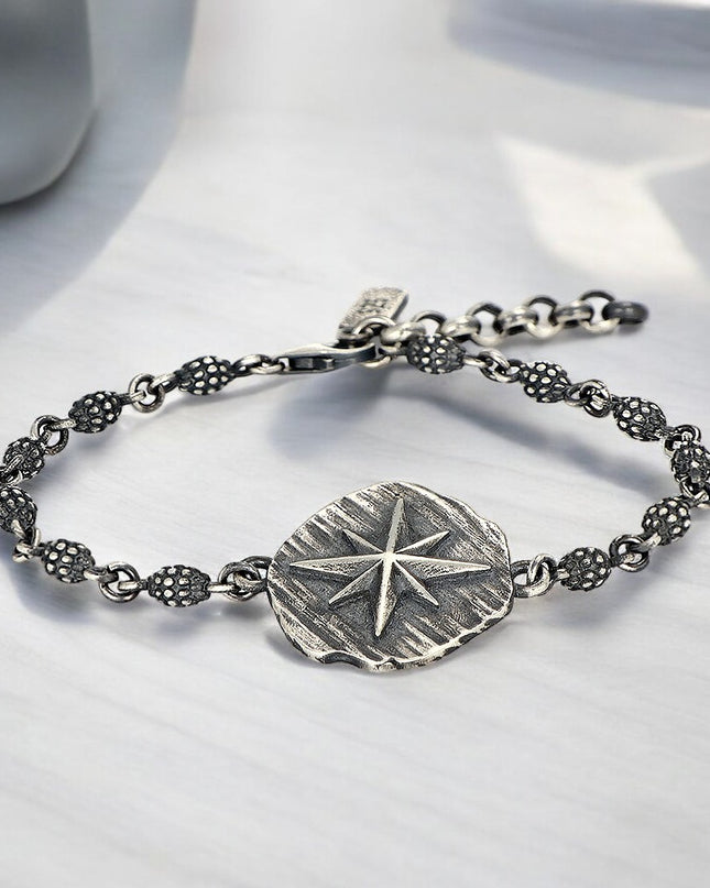 Kompass-Modell, Herrenarmband aus 925er-Sterlingsilber