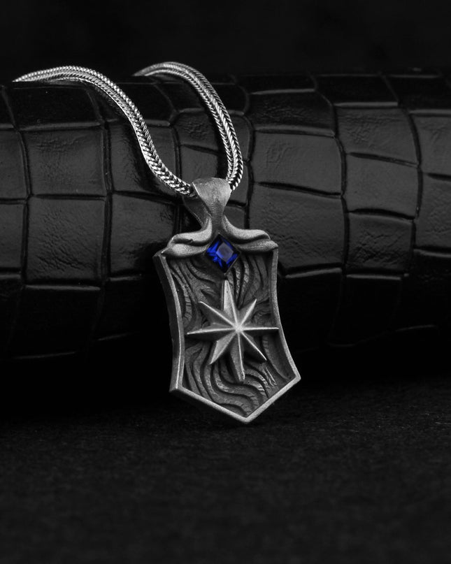 Kompass Halskette 925 Sterling Silber