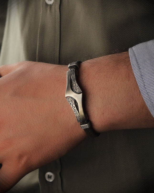 Leder Silber Armband