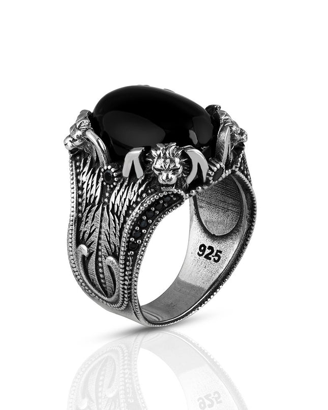 Löwe 925 Silber Ring Onyx