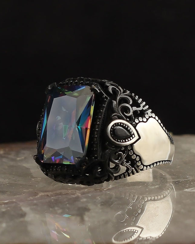 925 Silber Mystischer Topaz Herrenring