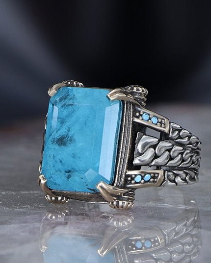 925 Silber Blauer Paraiba Herrenring