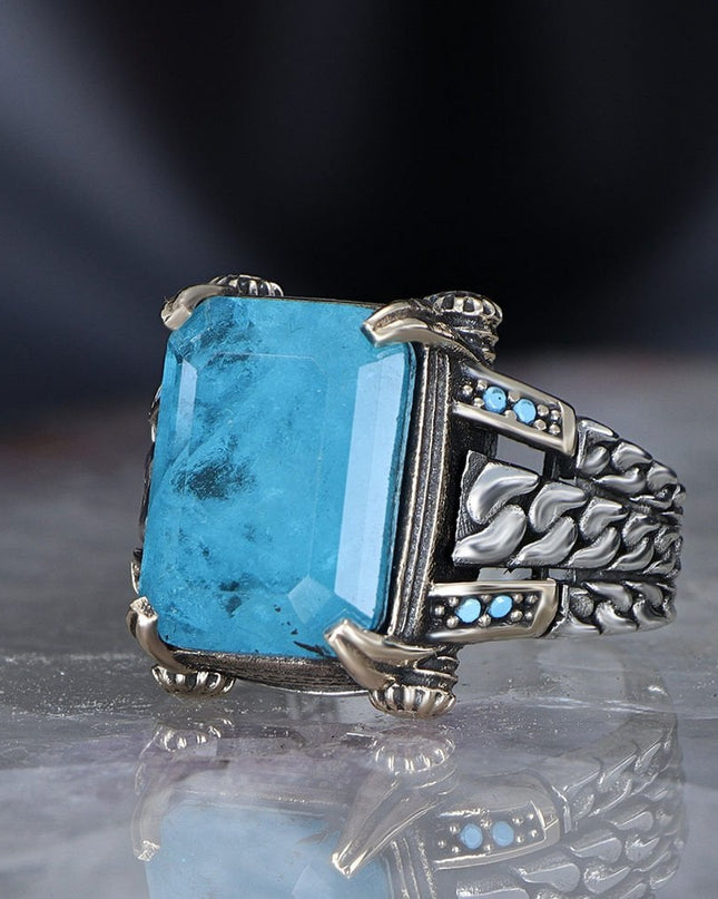 925 Silber Blauer Paraiba Herrenring