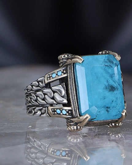 925 Silber Blauer Paraiba Herrenring