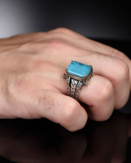 925 Silber Blauer Paraiba Herrenring
