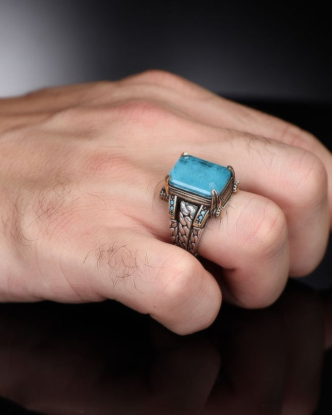 925 Silber Blauer Paraiba Herrenring