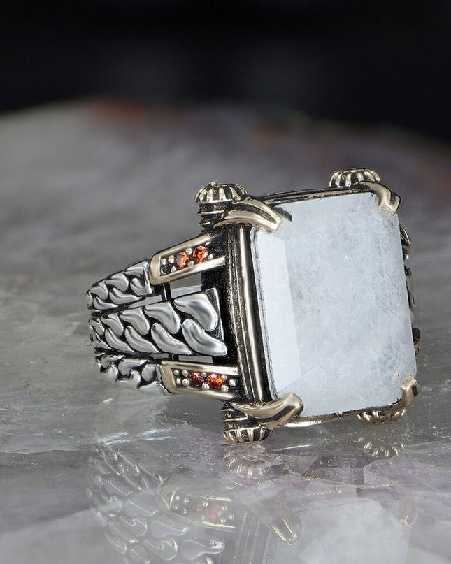 925 Silber Weißer Paraiba Herrenring