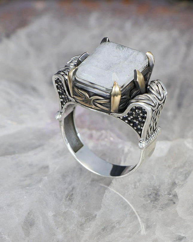 925 Silber Weißer Paraiba Herrenring