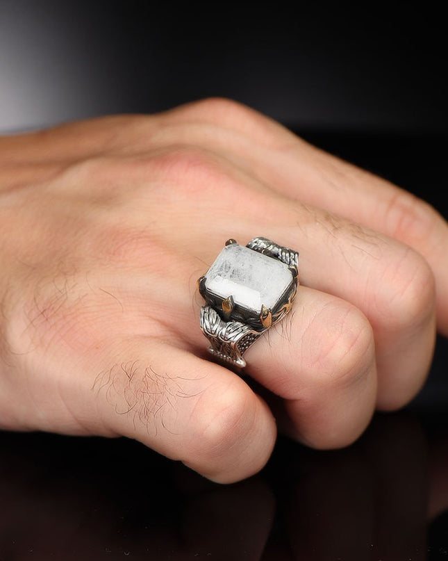 925 Silber Weißer Paraiba Herrenring
