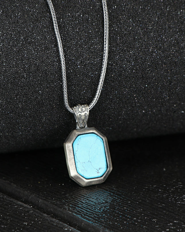 Edelstein Halskette 925 Sterling Silber mit Türkis-Stein