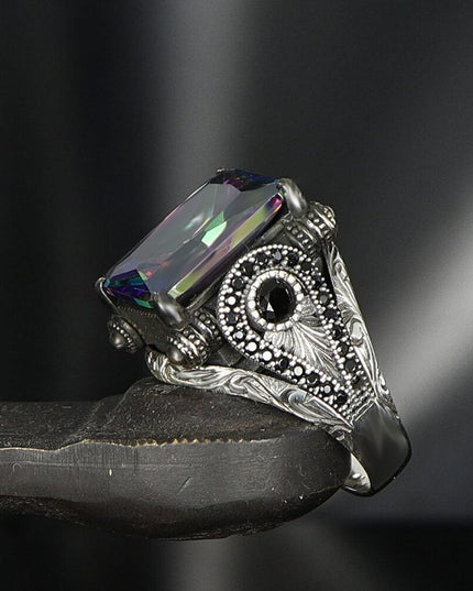 925 Silber Mystischer Topaz Herrenring