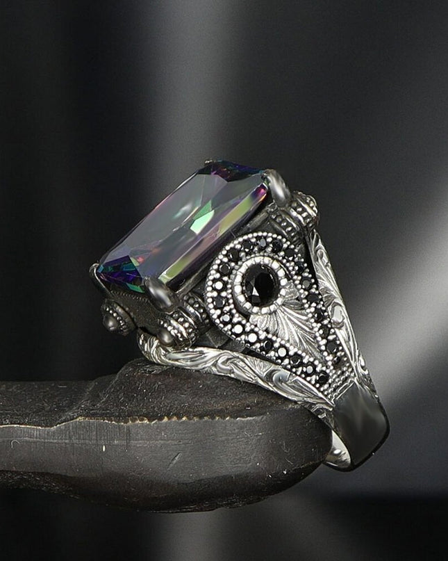 925 Silber Mystischer Topaz Herrenring