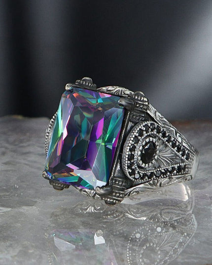 925 Silber Mystischer Topaz Herrenring
