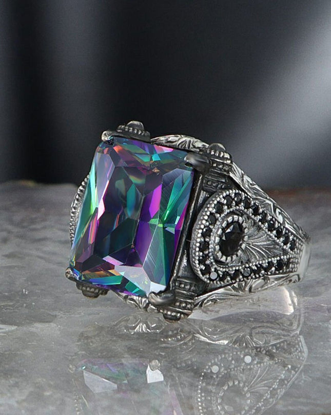 925 Silber Mystischer Topaz Herrenring