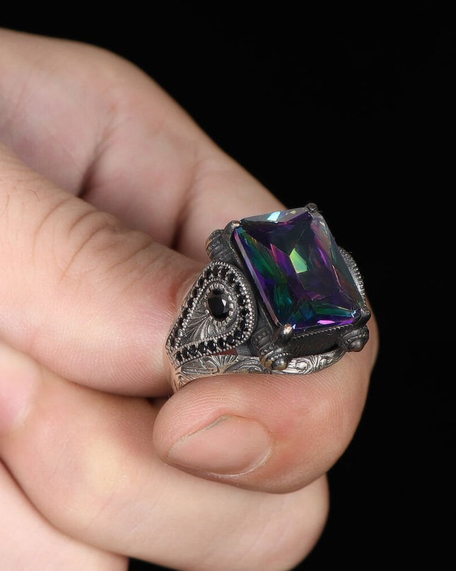 925 Silber Mystischer Topaz Herrenring