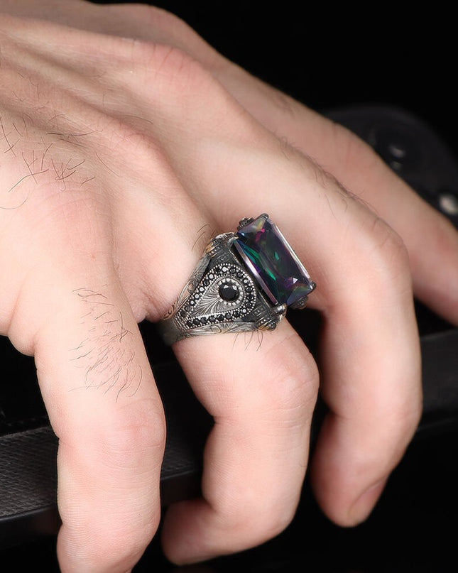 925 Silber Mystischer Topaz Herrenring