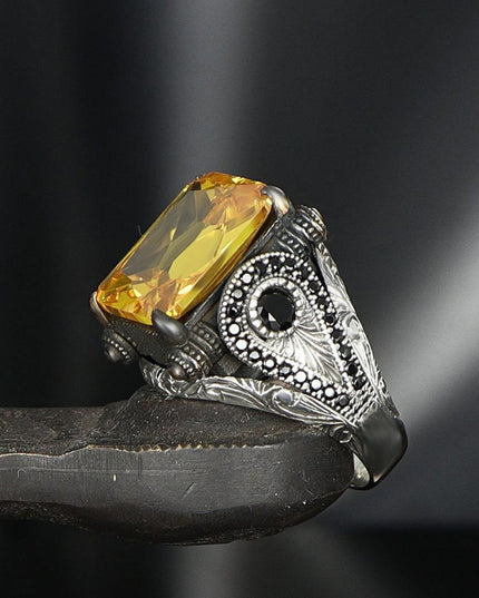 Herren Ring 925 Silber Zitrin