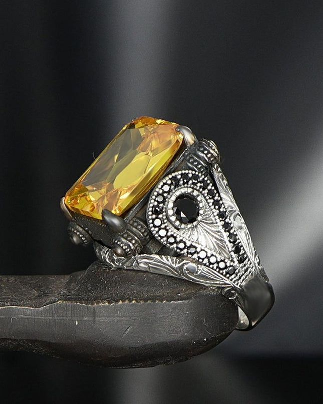 Herren Ring 925 Silber Zitrin