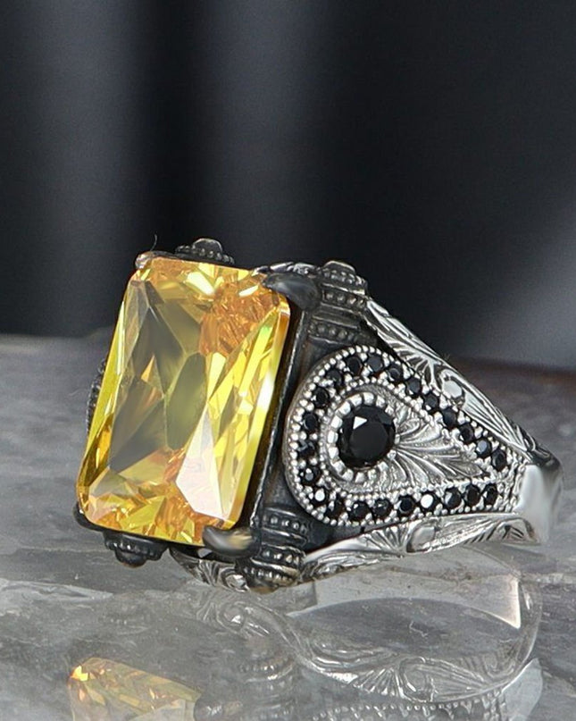 Herren Ring 925 Silber Zitrin