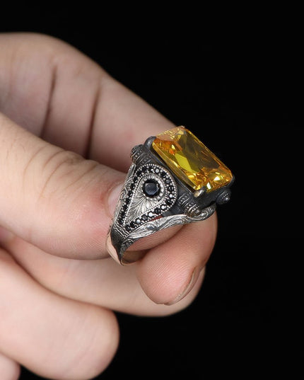 Herren Ring 925 Silber Zitrin