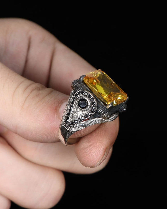 Herren Ring 925 Silber Zitrin