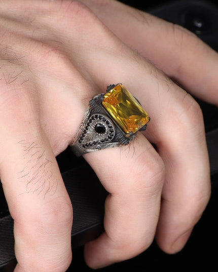 Herren Ring 925 Silber Zitrin