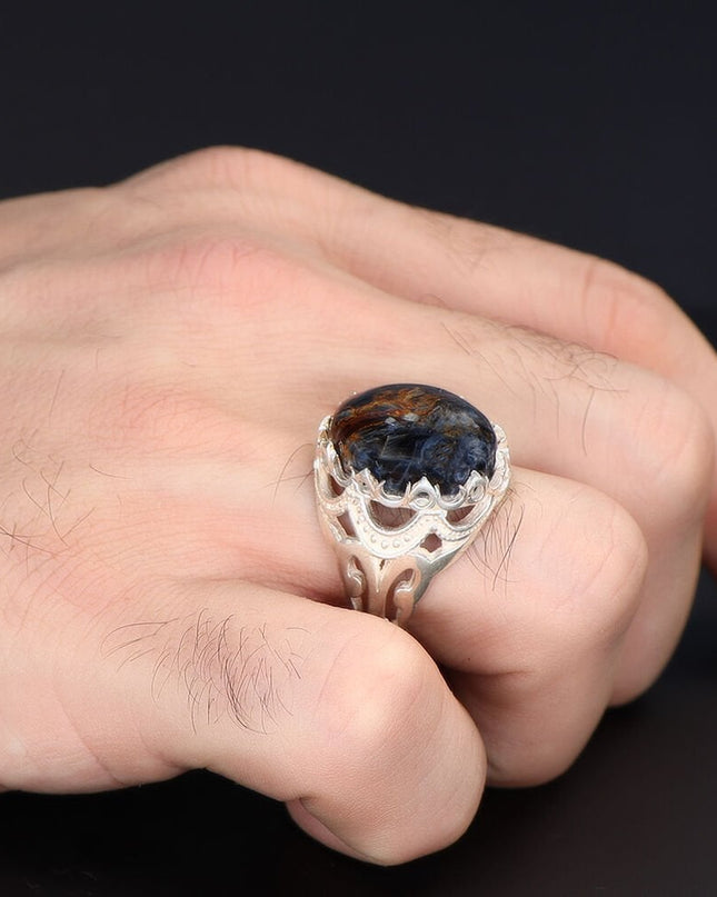 925 Silber Pietersit Herrenring