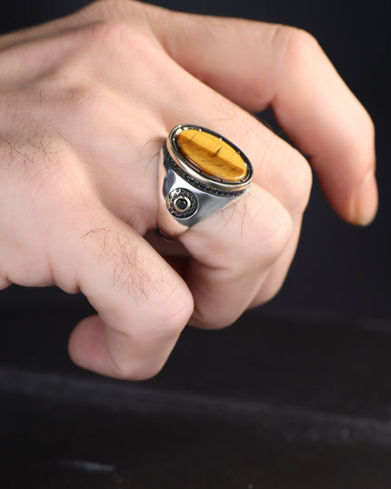 Herrenring aus 925er Sterlingsilber mit Tigeraugen-Stein