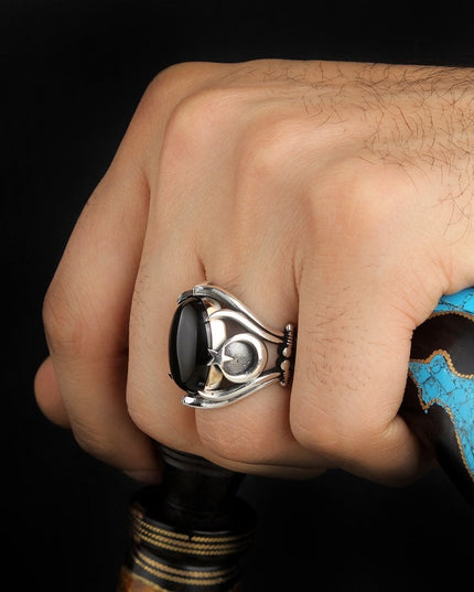 925 Silber Herrenring ayyildiz Onyx Türkische Flagge