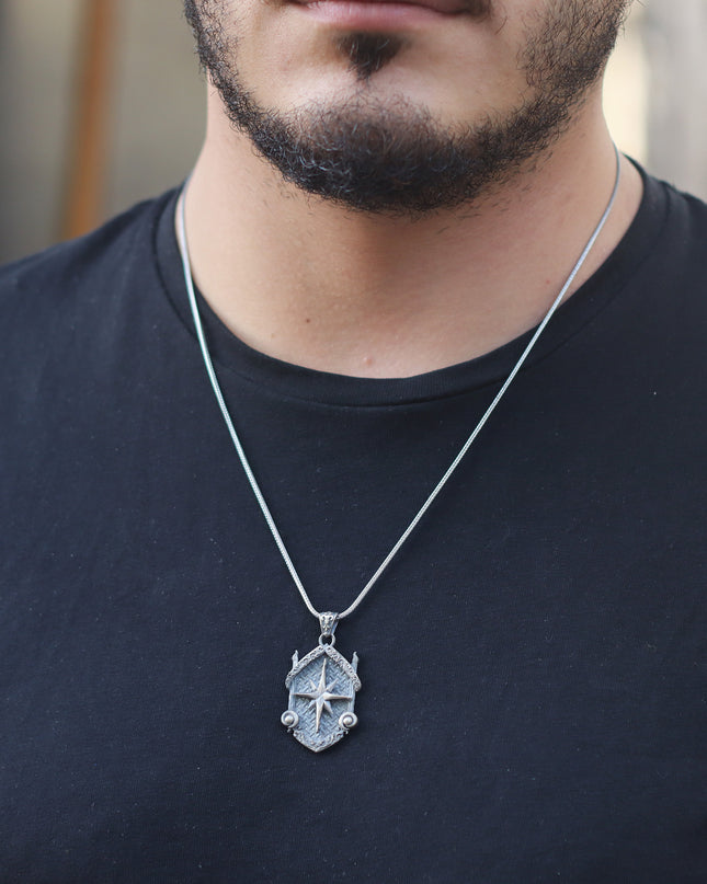Kompass Halskette 925 Sterling Silber