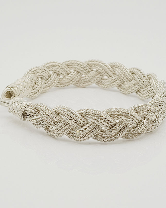 Unisex Geflochtenes Armband 925er Silber Fuchs Weiß