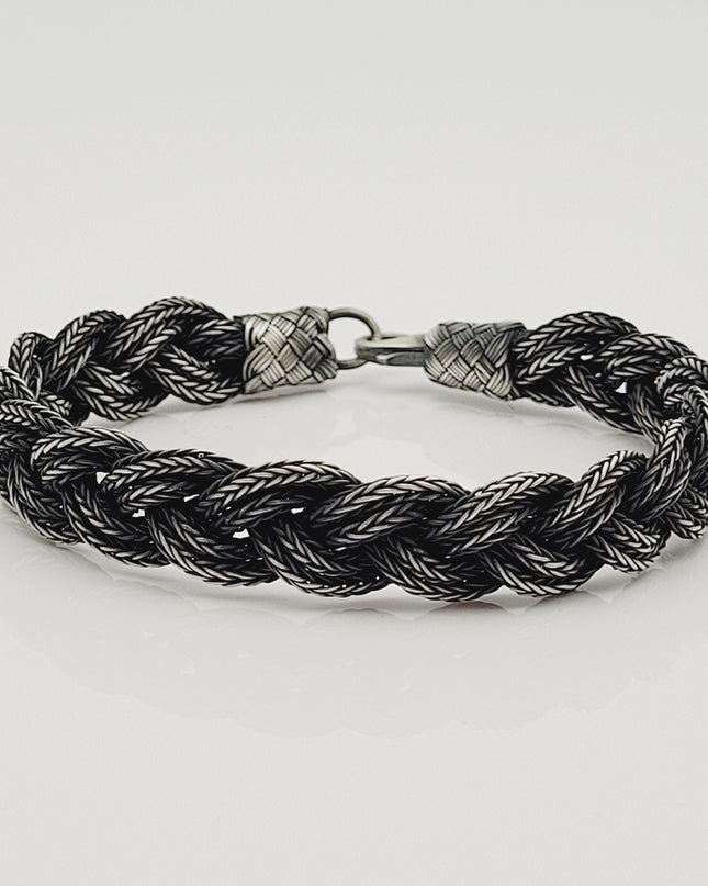 Unisex Geflochtenes Armband 925er Silber Fuchs Schwarz