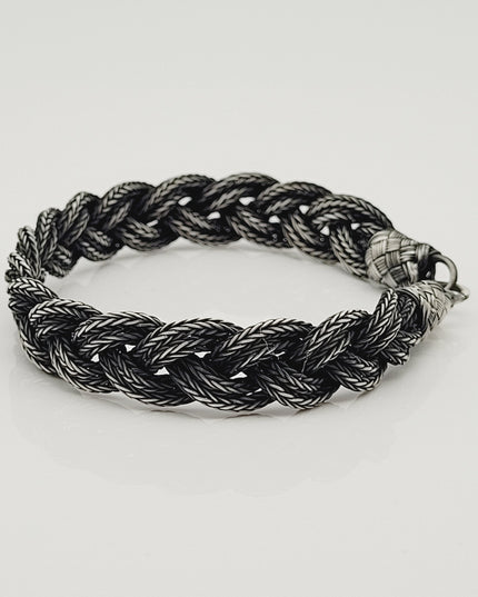 Unisex Geflochtenes Armband 925er Silber Fuchs Schwarz