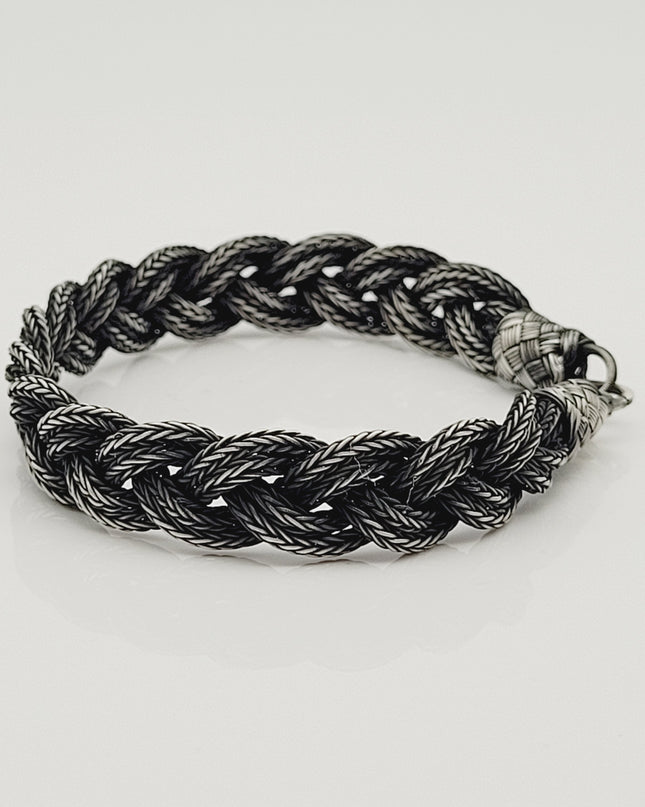 Unisex Geflochtenes Armband 925er Silber Fuchs Schwarz