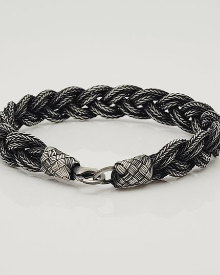 Unisex Geflochtenes Armband 925er Silber Fuchs Schwarz
