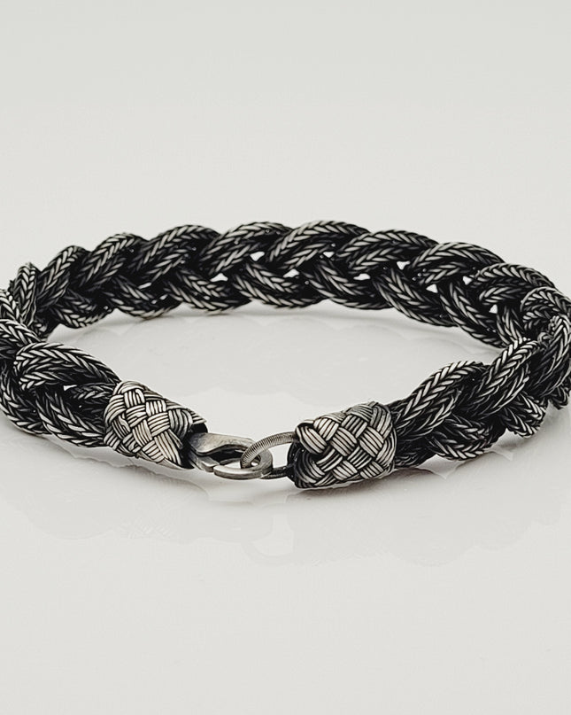 Unisex Geflochtenes Armband 925er Silber Fuchs Schwarz