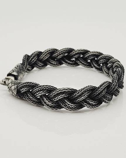 Unisex Geflochtenes Armband 925er Silber Fuchs Schwarz