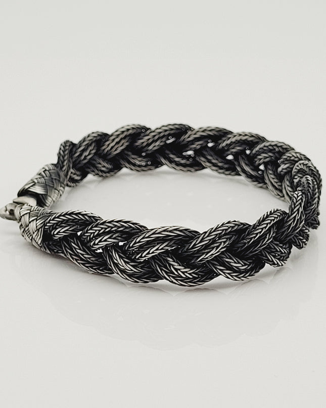Unisex Geflochtenes Armband 925er Silber Fuchs Schwarz