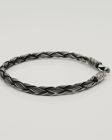 Unisex Geflochtenes Armband 925er Silber Regen Schwarz