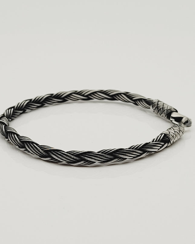 Unisex Geflochtenes Armband 925er Silber Regen Schwarz