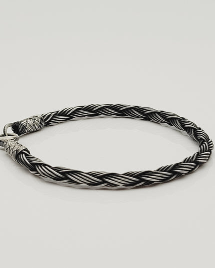 Unisex Geflochtenes Armband 925er Silber Regen Schwarz