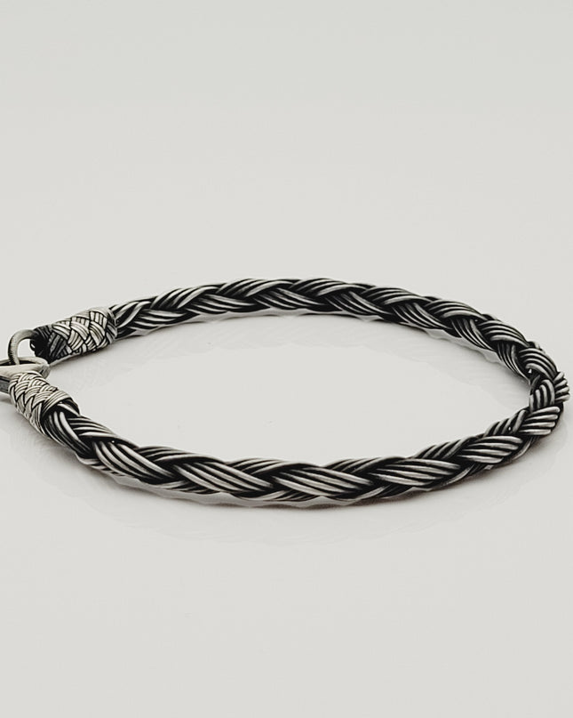 Unisex Geflochtenes Armband 925er Silber Regen Schwarz