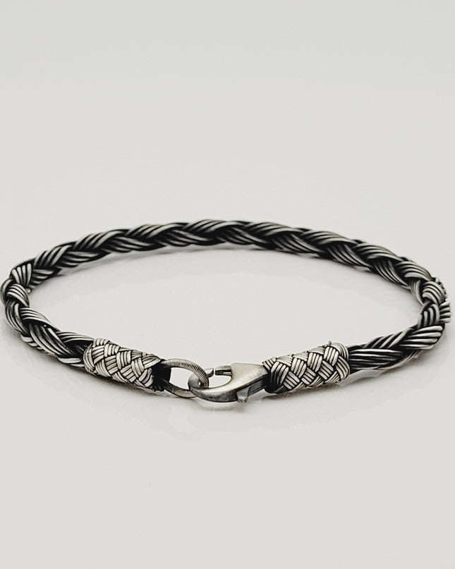 Unisex Geflochtenes Armband 925er Silber Regen Schwarz